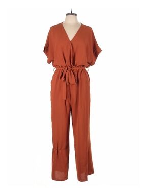 Rust Wrap-Front Jumpsuit with Tie Waist